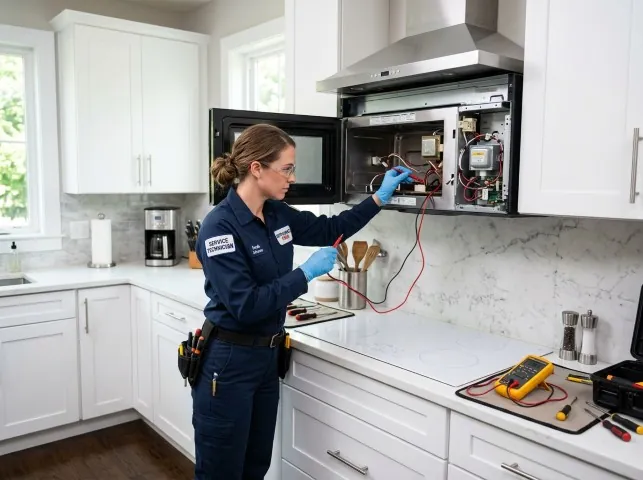 Appliance Repair Hero technician testing an over-the-range microwave in a Aripeka, FL kitchen
