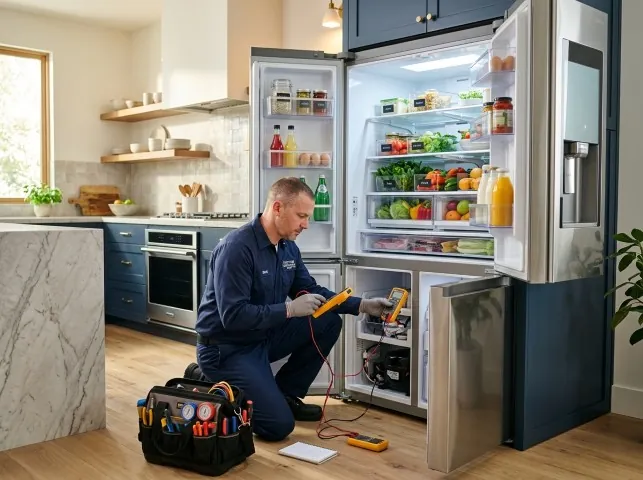 Appliance Repair Hero refrigerator technician testing a fridge on a Aripeka, FL service call